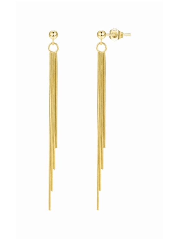 MIORA Multi-strand Thin Chain Long Tassel Stud Earrings, Gold Dainty Linear Drop Fringe Earrings for Women