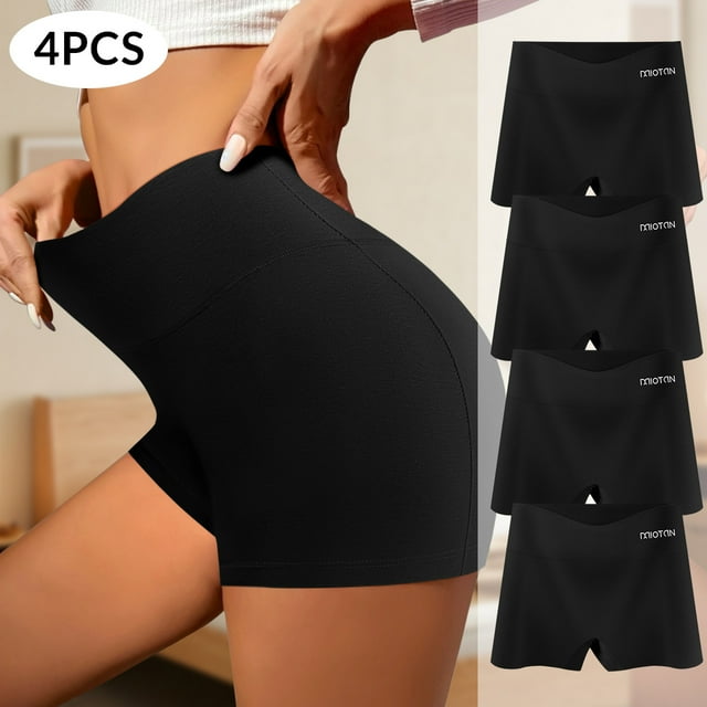 MIOTAN Women Black Boyshort Briefs Underwear Pack of 4 Anti Chafing Female Boxers Panties Long