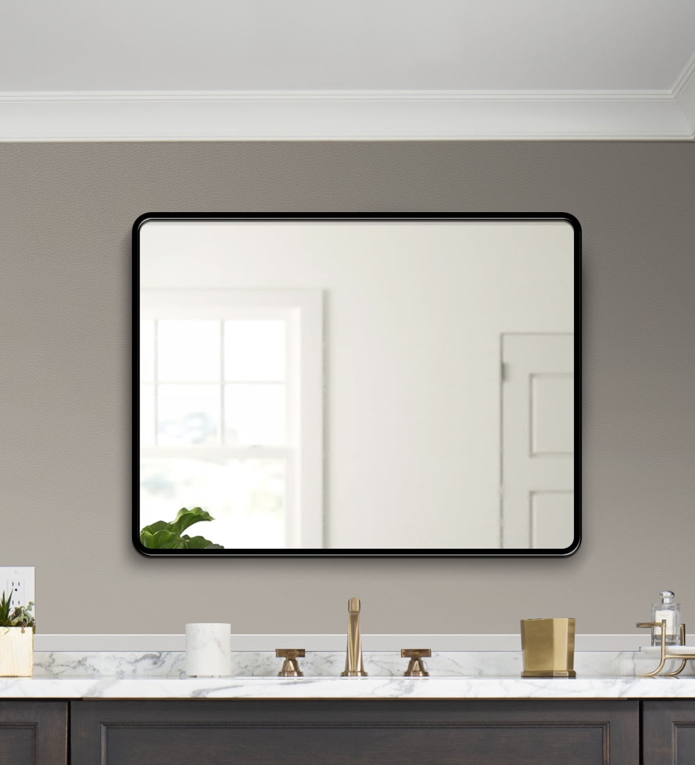 MIOZON 40X32 Inch Matte Black Metal Framed Bathroom Mirror Large
