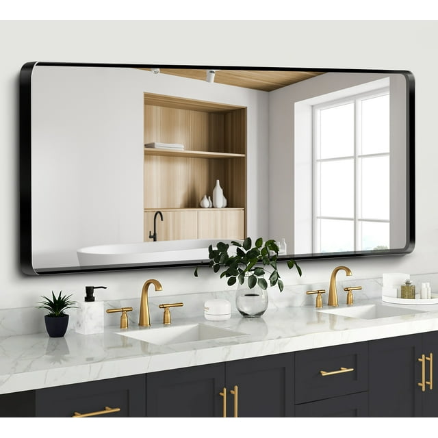 MIOZON 72x32 Inch Bathroom Mirror, Black Matte Framed, Anti-Rust, Hangs ...