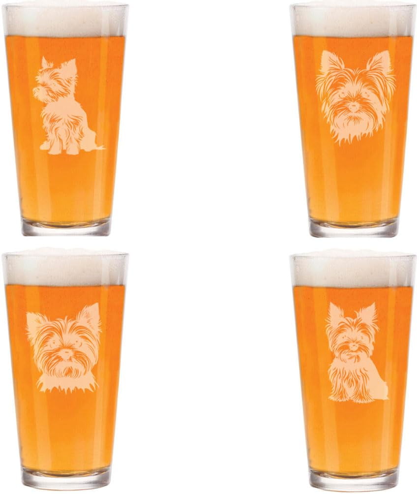 MIP 16 oz Beer Pint Glass Gift Set Of 4 Yorkie Yorkshire Terrier