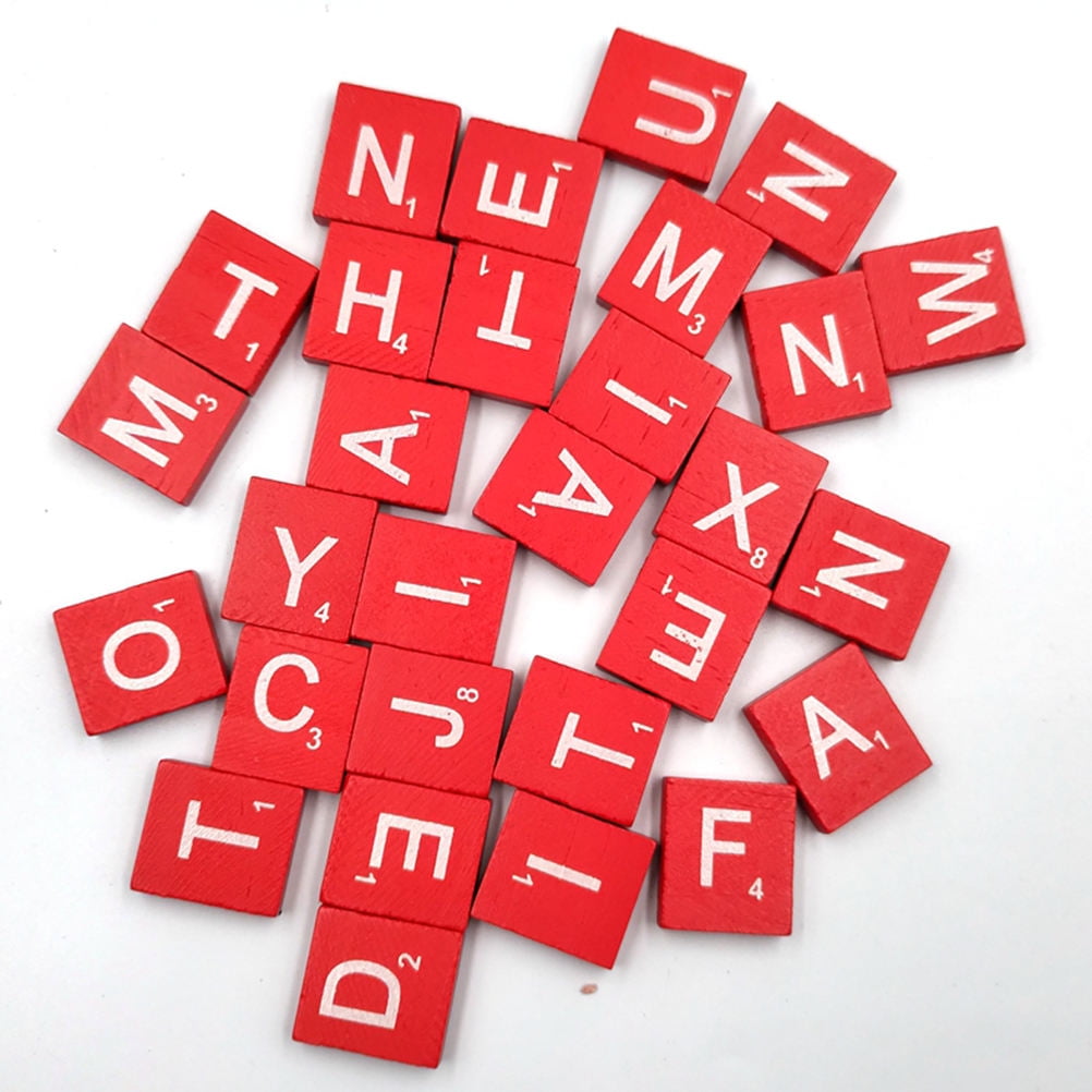 MIPCASE 100Pcs Red Natural Wood Chips letters chips for Classroom Craft Making and Artistic Projects