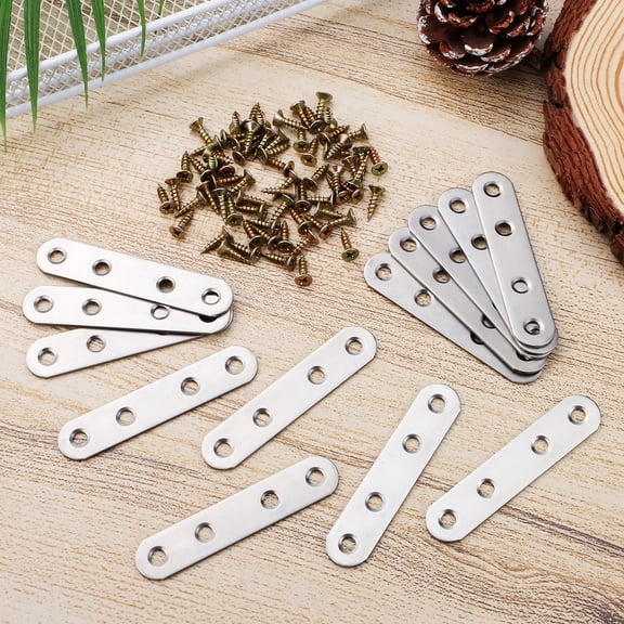 MIPCASE 14-Piece Metal Flat Brace Brackets for Furniture Reinforcement with Pre-Drilled Screw Holes, Straight Support Plates