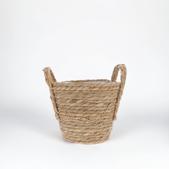 MIPCASE 1-Pack Khaki Woven Round Storage Basket for Plants Made of Seaweed Material, Ideal for Home Organization