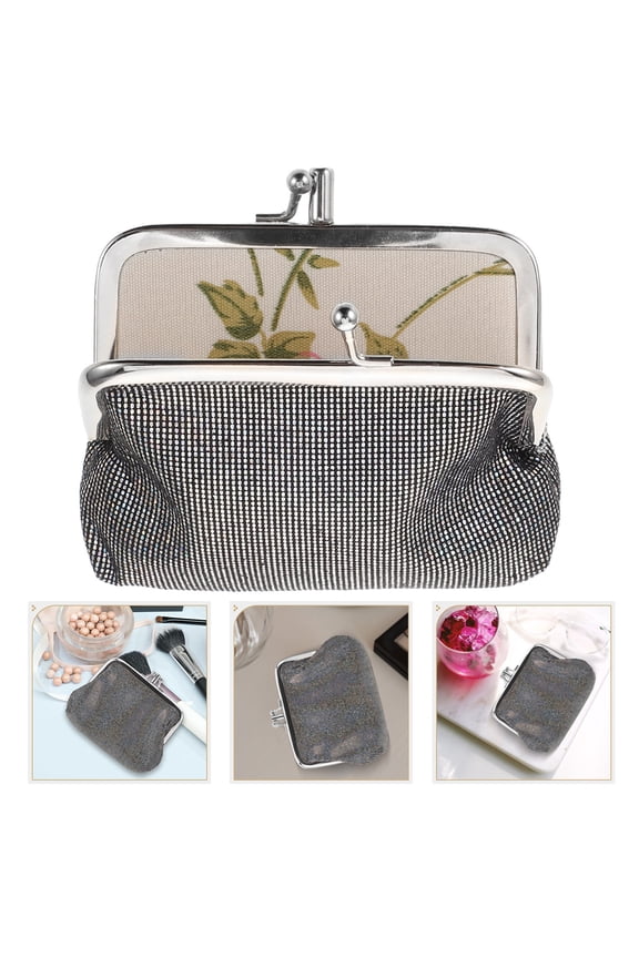 Change Purse Vintage Kiss Lock Coin Purse Grey Alloy 1Pcs Secure Closure for Women Party