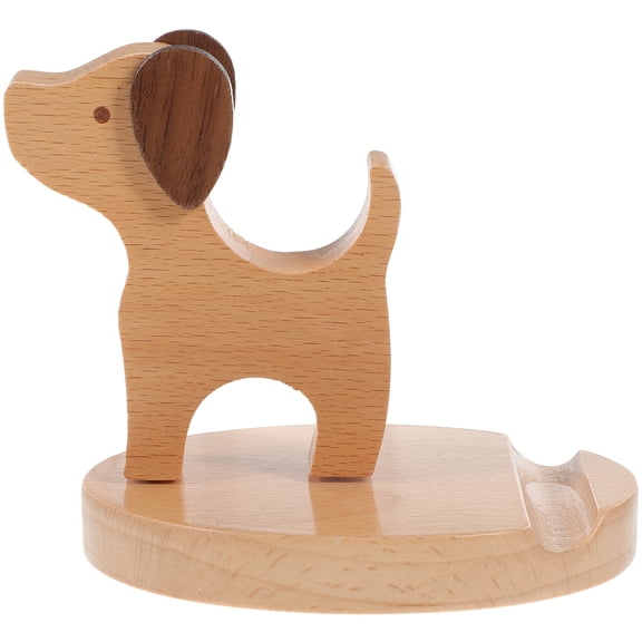 MIPCASE 1Pc Creative Dog Shape Wooden Phone Bracket Khaki Mobile Display Stand for Desk and Office Use
