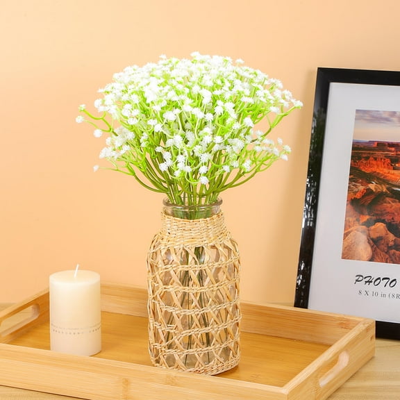 MIPCASE 1Pc Decorative Light Yellow Woven Glass Vase for Flower Arrangement and Desktop Ornament