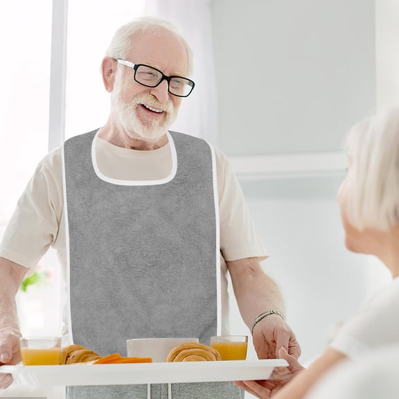 MIPCASE 1Set Grey Cotton Bibs for Elderly Men Feeding Bibs 30X18X0.1In