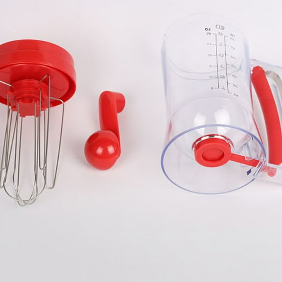 MIPCASE Manual Cake Dispenser with Built in Whisk for Pancakes and Dough Red Baking Mixer
