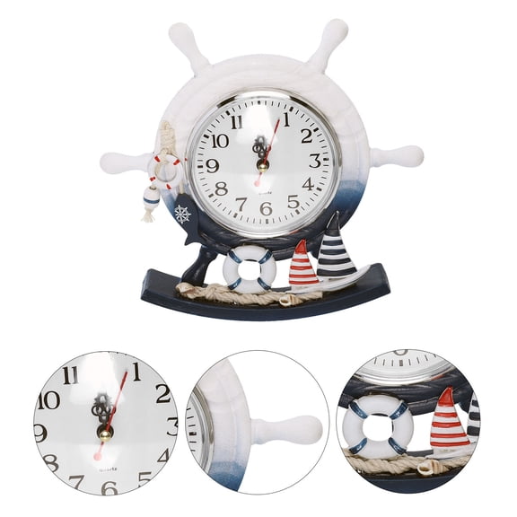 MIPCASE Wooden Rudder-Shaped Desk Clock Mediterranean Style Mute Design for Living Room Home Office Decor