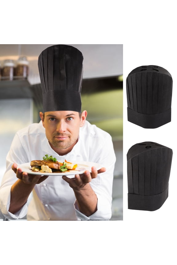 20Pcs Disposable Chef Hat Black Soft Skin Friendly Paper Comfortable Cooking Cap