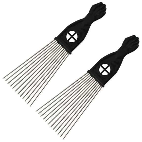 MIPCASE 2Pcs Wide Hair Brush Steel Needle Comb Detangling Rake Comb with Polished Smooth Teeth Black