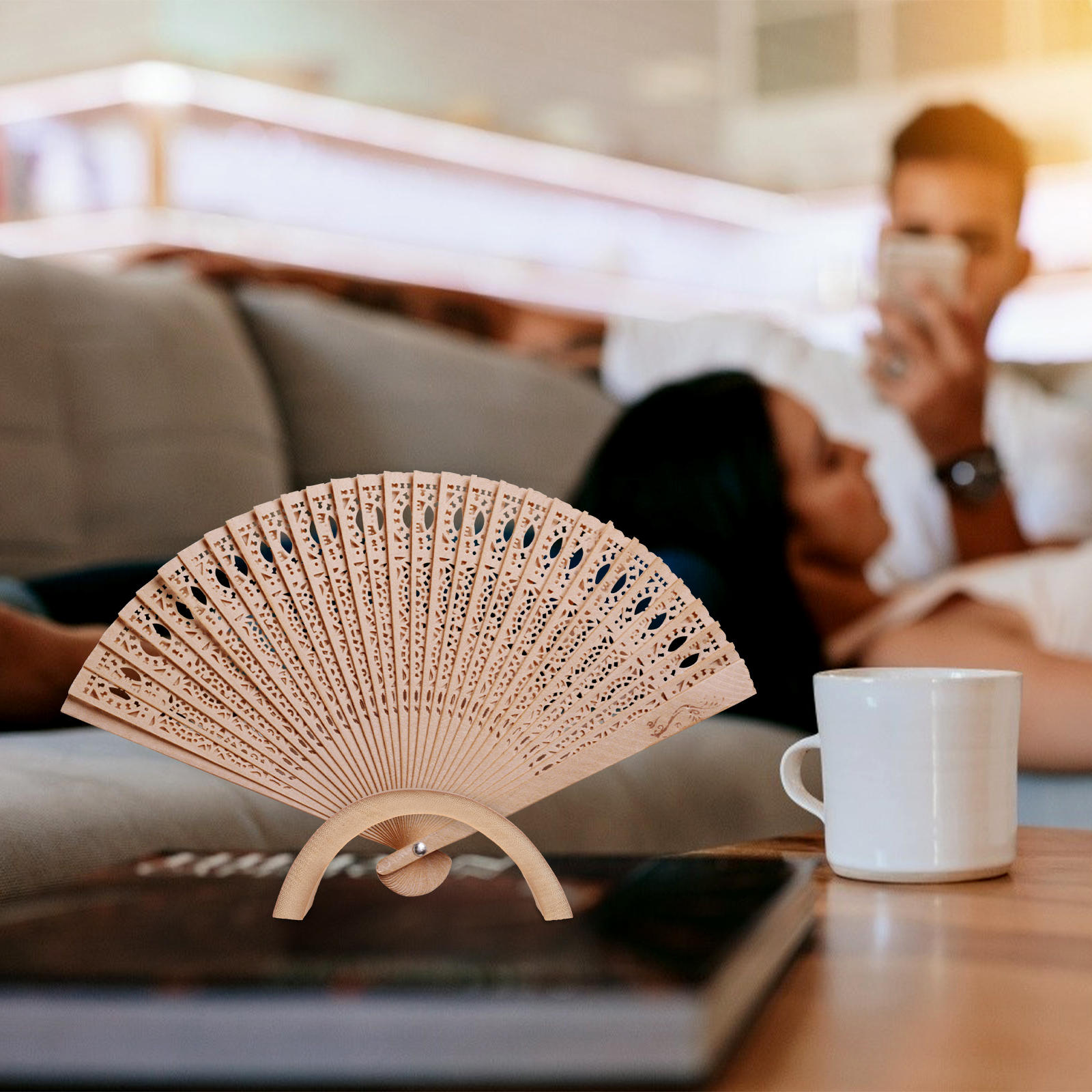 MIPCASE Brown Bamboo Fan Display Rack for Home Decor and Storage ...