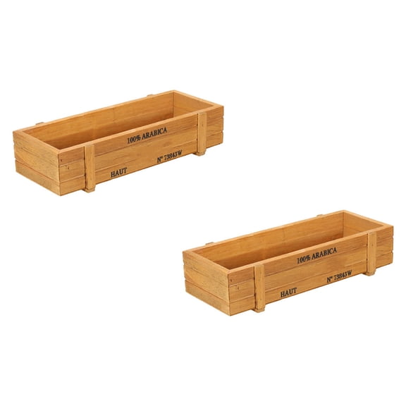 MIPCASE Set of 2 Brown Synthetic Wood Planter Boxes, Multifunctional Rectangular Flower Pots for Indoor and Outdoor Plants