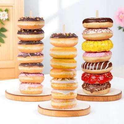 MIPCASE 3Pcs Wood Treat Holder Doughnut Stand Simple Structure for Gathering Events