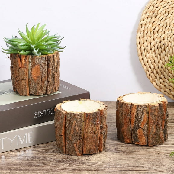 MIPCASE 3pcs Wood Barrel Planter Light Brown Waterproof Round Design for Dining Tables