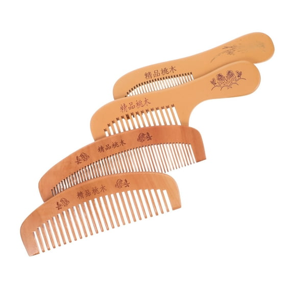 MIPCASE Set of 4 Peach Wood Hair Combs Natural Anti-Static Wooden Combs for Daily Hair Care and Styling