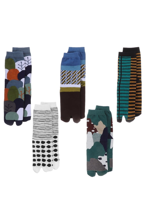 5 Pairs Assorted Socks Cotton with Creative Split Toe Design for Daily Wearing