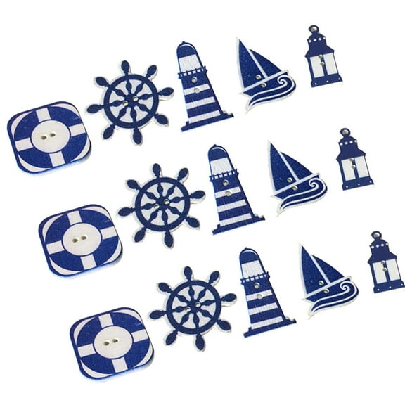MIPCASE 50pcs Assorted Nautical Theme Wooden Buttons Creative Lighthouse Wooden Buttons Multi- Shaped Nautical Buttons For Diy Sewing Craft (Mixed Style)