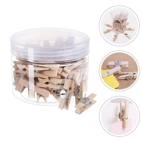 MIPCASE 50Pcs Wooden Push Pin Clips Multipurpose Assorted Color Photo Holder for Cork Board