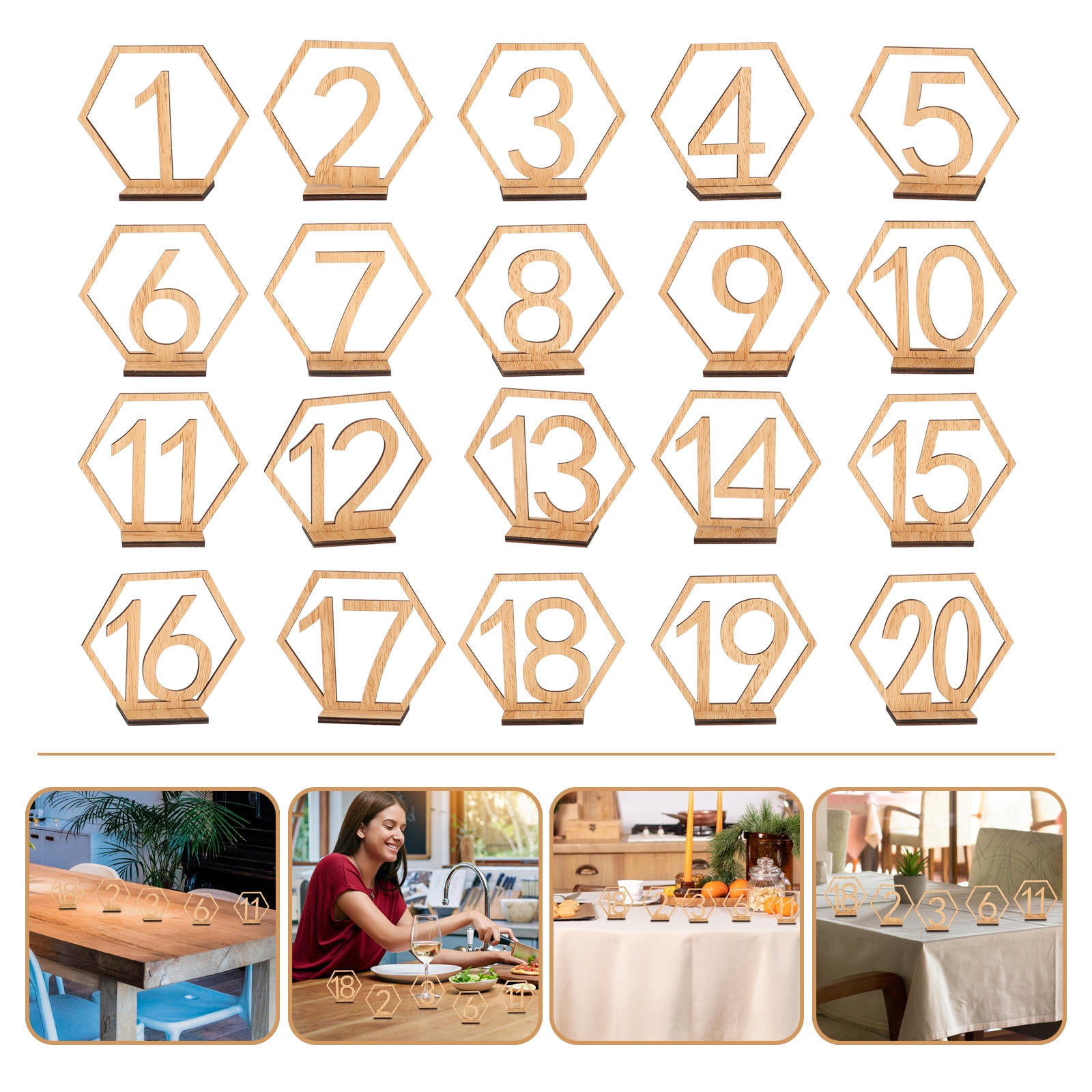 MIPCASE Beige Wood Table Numbers for Wedding, Elegant Holder Base ...