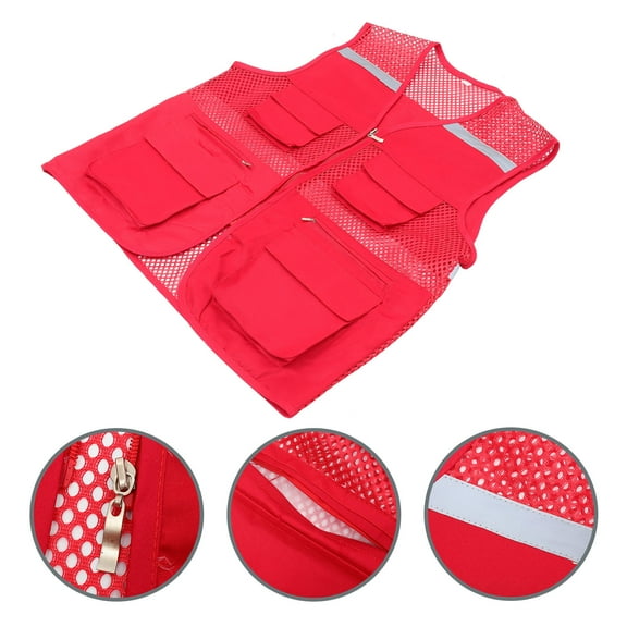 MIPCASE Red High Visibility Safety Vest with Multiple Pockets, Breathable Design for Roadwork, Events, and Outdoor Use