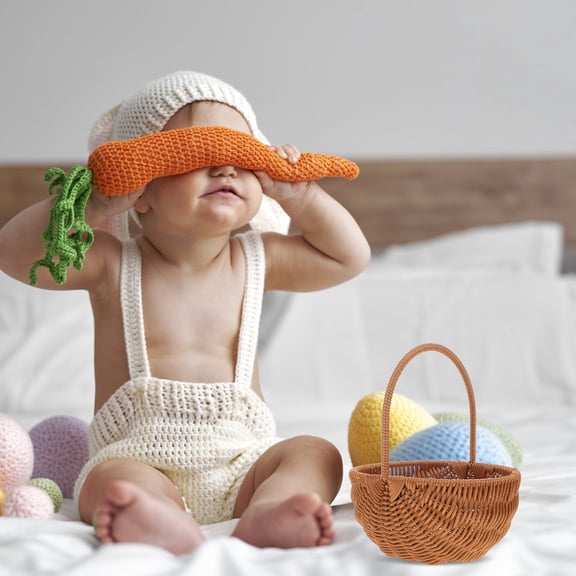 MIPCASE Light Brown Wicker Easter Basket Plastic Storage Basket Organizer 1 Set for Home and Holiday Use