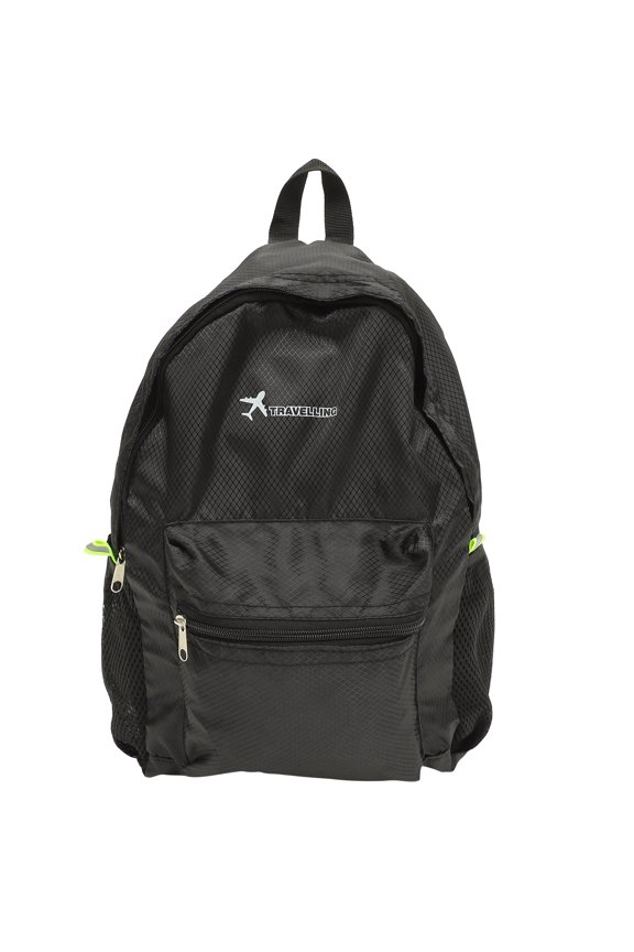 Women Backpack Widen Bands Expendable Side Mesh Pockets Black Oxford Cloth 1Pcs