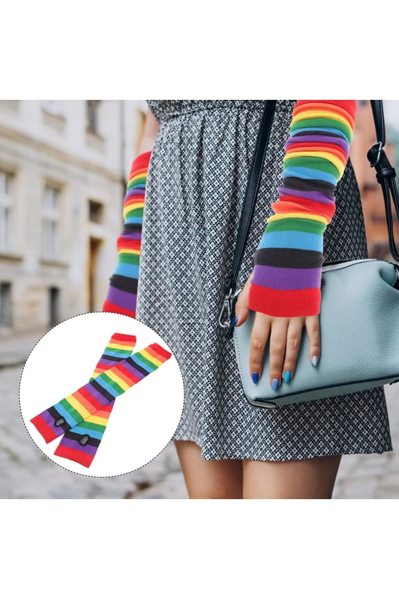 Kids Arm Sleeves Cooling Arm Sleeves Ice Silk Multi Colored Rainbow Stripes 1 Pair for Fishing