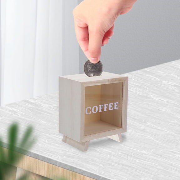 MIPCASE Wood Saving Jar with Coin Slot for Tips and Money Storage Light Yellow