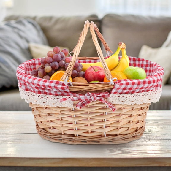 MIPCASE Red Woven Picnic Basket - Decorative Outdoor Storage for Fruit, Snacks, Sweets and More