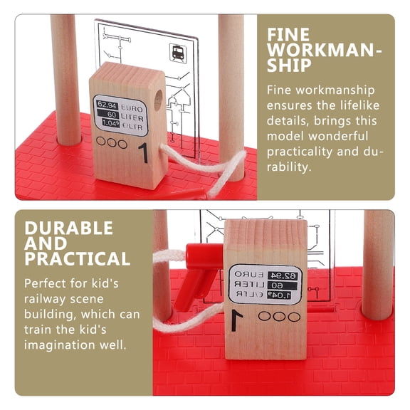 MIPCASE Decorative Red Wooden Gas Station Model for Train Scene Building and Display