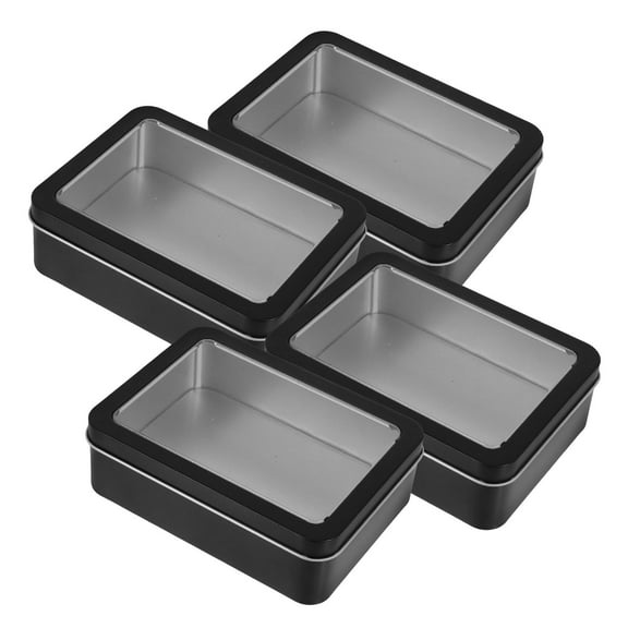 MIPCASE 4Pcs Small Metal Tin Box with Clear Lid for Candy and Snack Storage