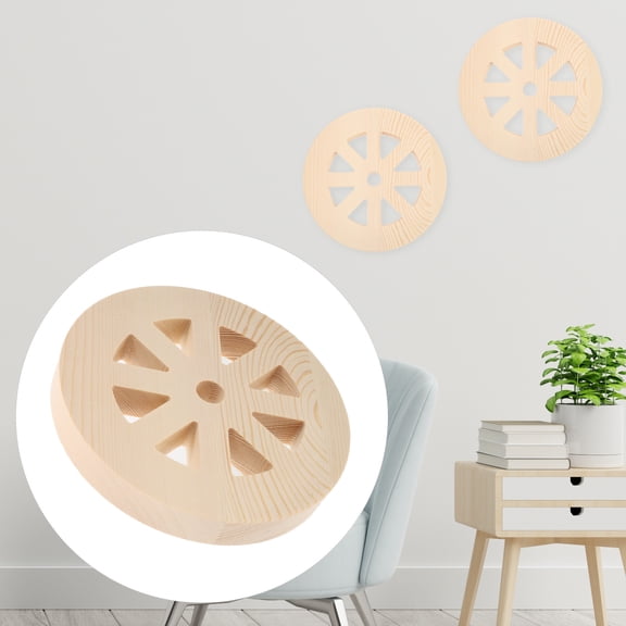 MIPCASE Khaki Wooden Wagon Wheel Wall Decor Rustic Vintage Wood Wheel Ornament for Living Room and Outdoor Decoration