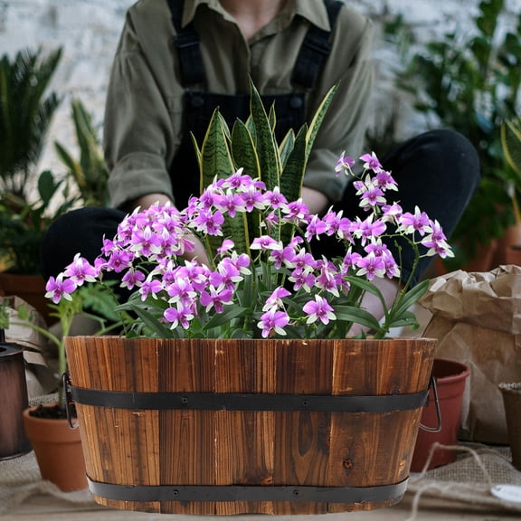 MIPCASE Wood Flower Pot Classic Planter Outdoor Dark Brown Gardening Pot 1Pack