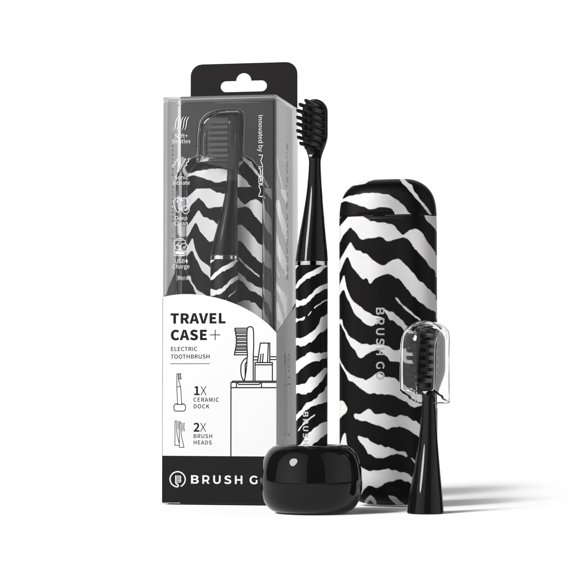 MIPOW Brush GO SlimPro i4 Electric Toothbrush Rechargeable Smart Ultra Sonic 3 Modes, Travel Case & Ceramic Dock, 60Day Battery Soft Bristles 2 Heads IPX7 Waterproof, Color-ZebraBold Edition