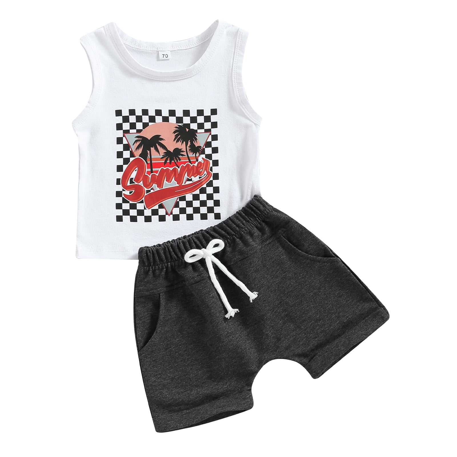 MIPREWUY Baby Boys Shorts Set, Coconut Tree Letters Print Tank Top with