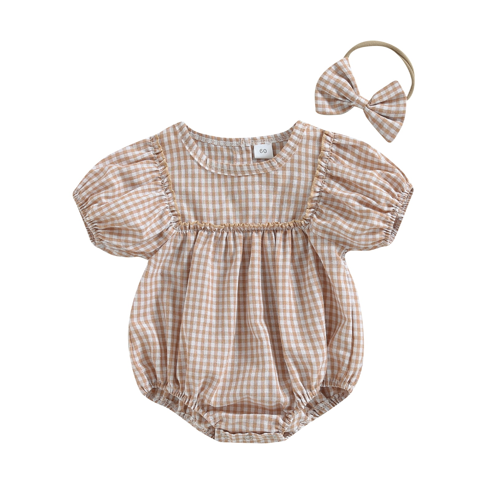 MIPREWUY Baby Girl 2Pcs Summer Outfits, Short Puff Sleeve Plaid Print ...