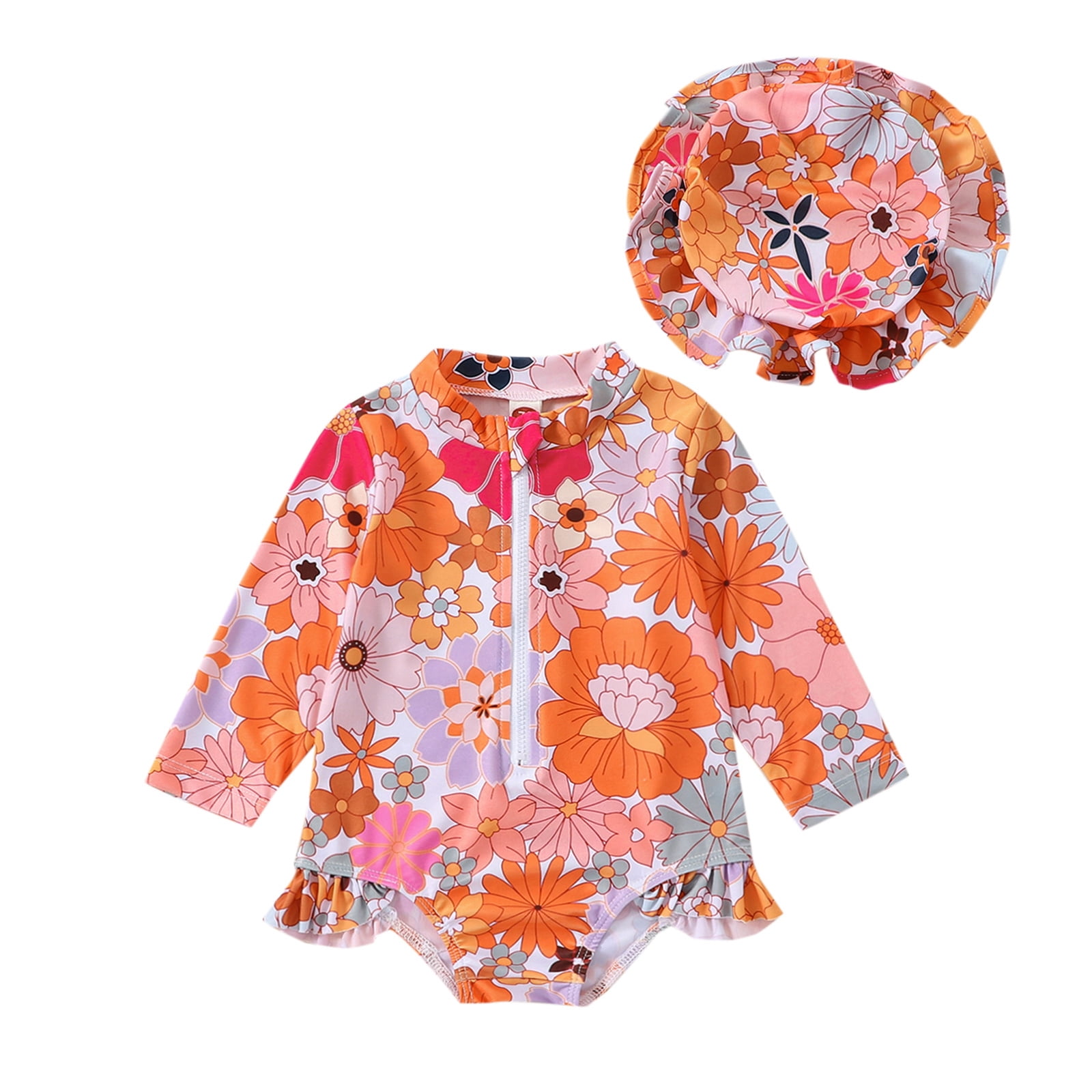 MIPREWUY Baby Girls Spring Summer Romper Swimwear Long Sleeve Floral ...