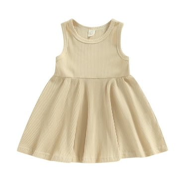 MIPREWUY Baby Kids Girl’s Dress, Sleeveless Crew Neck Solid Summer A-line Dress for Casual Daily