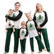 MIPREWUY Christmas Family Pajamas Matching Set Letter Christmas Tree Print Long Sleeve Tops and Green Plaid Pants Sleepwear