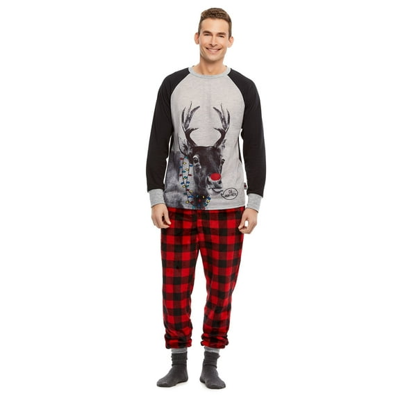 MIPREWUY Christmas Family Pajamas Sets, Parent-child Matching Sleepwear, Deer Print Long Sleeve O-neck Tops + Plaid Long Pants