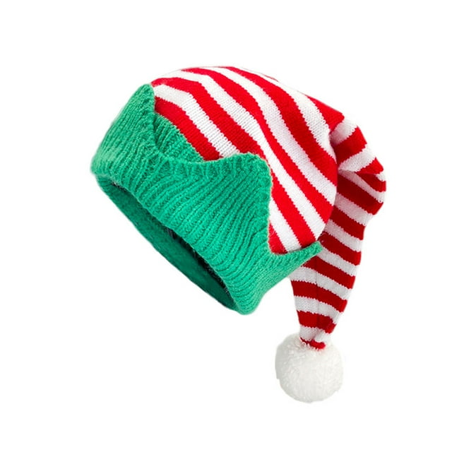 MIPREWUY Christmas Knit Hat for Kids Adults, Striped Elf Hat Christmas Beanie Hat Winter Cap for Christmas Holiday Party