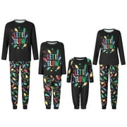 MIPREWUY Christmas Pajamas for Family Colorful String Lights Print Long Sleeve Tops + Pants Set Sleepwear Loungewear