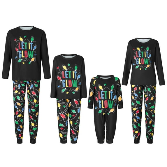 MIPREWUY Christmas Pajamas for Family Colorful String Lights Print Long Sleeve Tops + Pants Set Sleepwear Loungewear