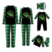 MIPREWUY Christmas Pajamas for Family Funny Elf Stole Tree Print Long Sleeve Tops + Trousers Set Holiday Nightwear