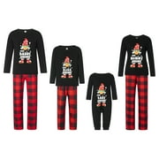 MIPREWUY Christmas Pajamas for Family Long Sleeve Hat Print Tops Family Matching Plaid Pants Set Sleepwear Loungewear