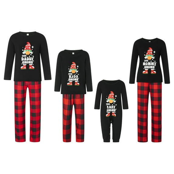 MIPREWUY Christmas Pajamas for Family Long Sleeve Hat Print Tops Family Matching Plaid Pants Set Sleepwear Loungewear