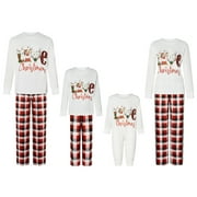 MIPREWUY Family Matching Christmas Pajamas, Baby Romper/Dog Clothes/Letter Deer Print Long Sleeve Tops and Plaid Pants Sleepwear Set