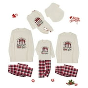 MIPREWUY Family Matching Christmas Pajamas, Letter Print Long-Sleeved Round Neck Tops + Plaid Pattern Trousers Sleepwear Outfits
